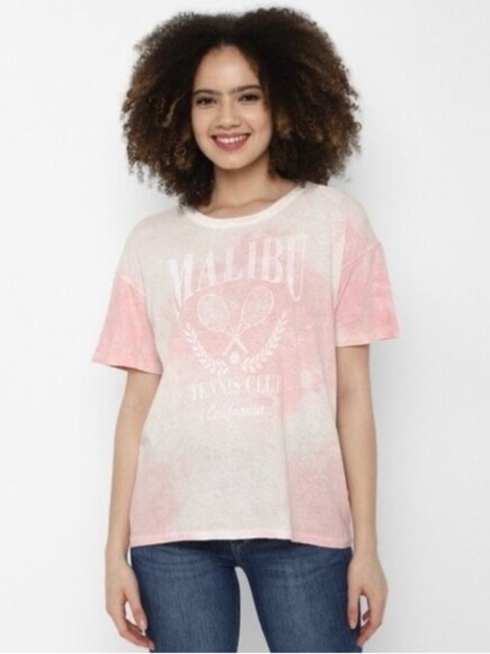 American Eagle Women’s Oversized “Malibu Tennis Club” Tie-Dye T-Shirt.